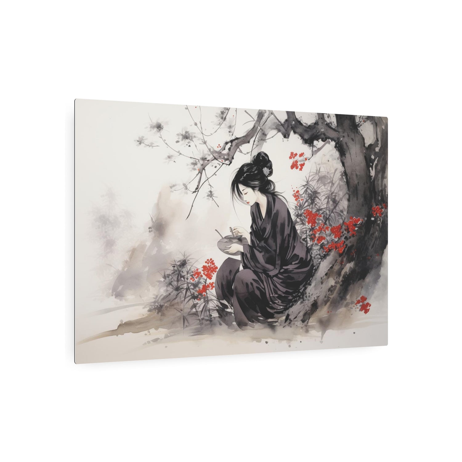 Metal Art Ink Wash Geisha Scene Wall Decor - The Art Hub