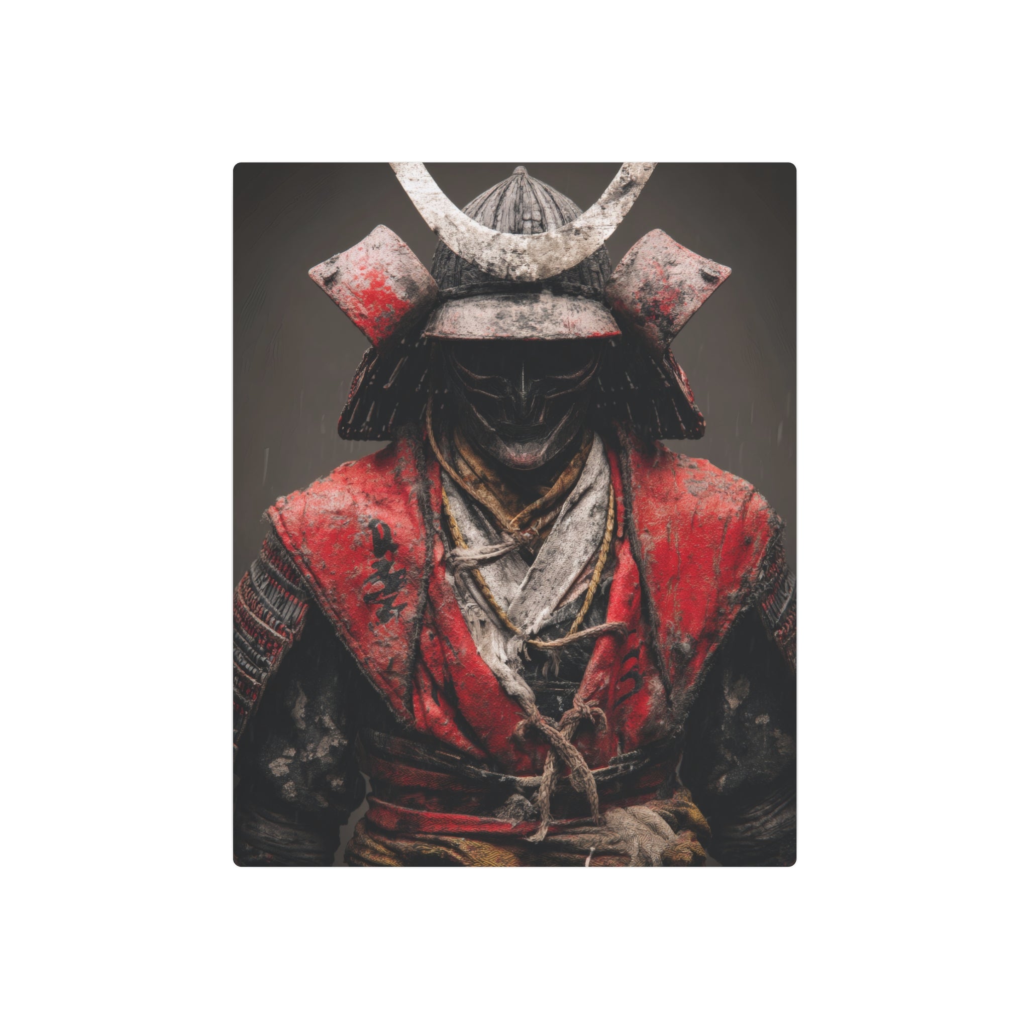 Samurai Warrior Metal Art Sign - Vintage Red Armor Wall Decor