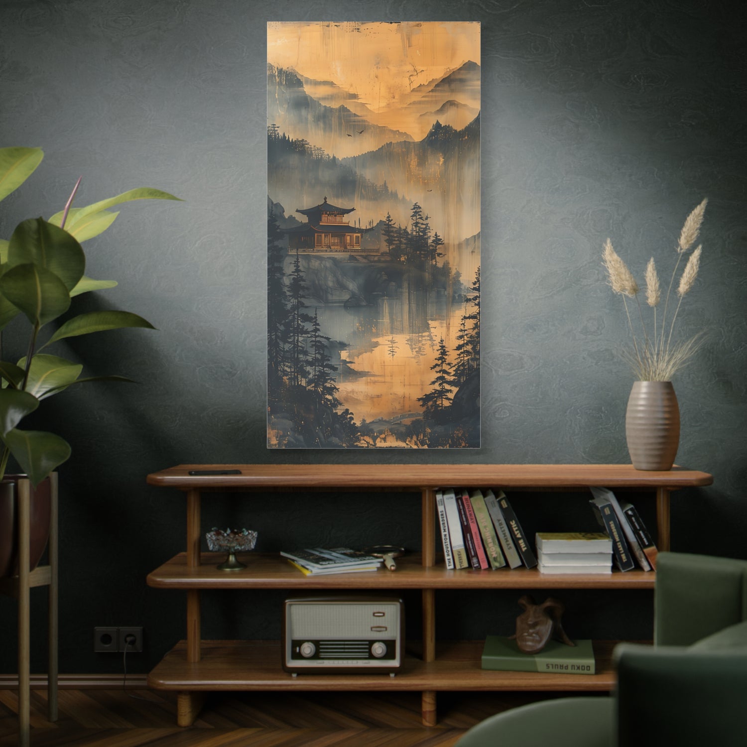Golden Mist Mountain Landscape Canvas — Asian Pagoda Wall Art - The Art Hub