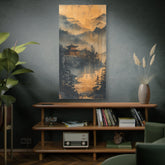 Golden Mist Mountain Landscape Canvas — Asian Pagoda Wall Art - The Art Hub
