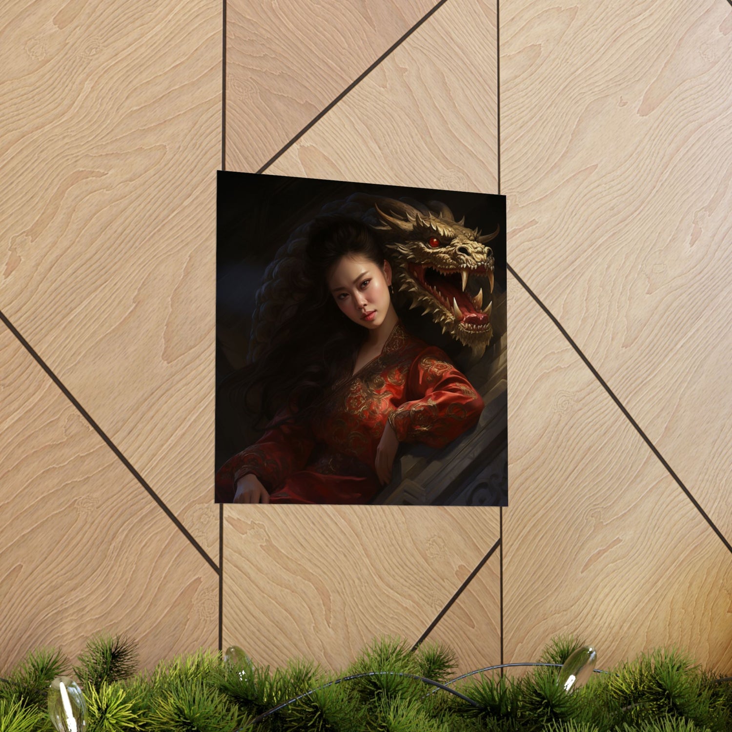 Matte Vertical Poster — Asian Warrior Woman with Dragon Art Print - The Art Hub