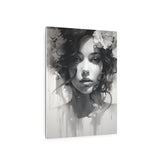 Metal Wall Art Sign — Monochrome Portrait of Woman with Floral Accents - The Art Hub