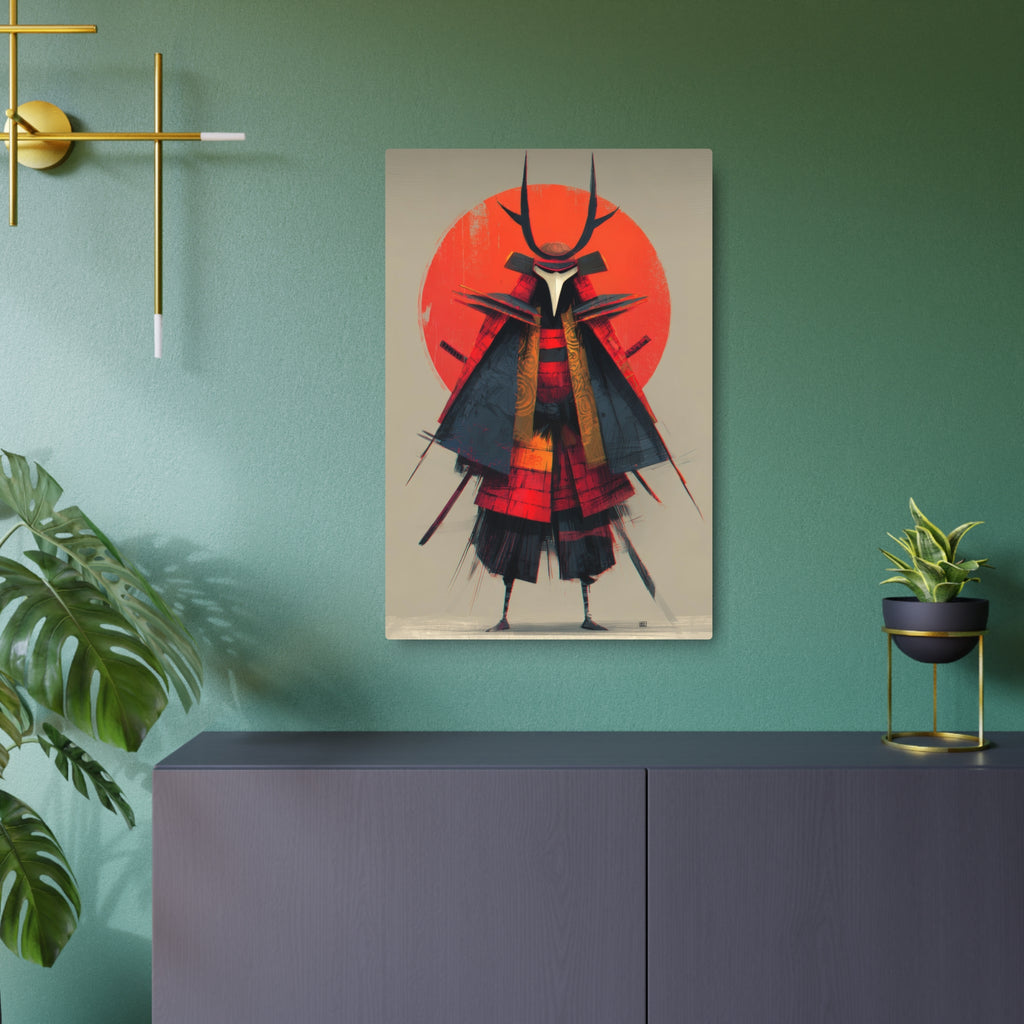 Samurai Metal Art Sign — Red Sun Warrior Wall Decor