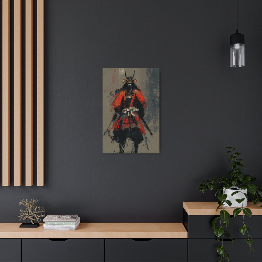 Samurai Warrior Metal Art Sign — Abstract Red Armor Wall Décor