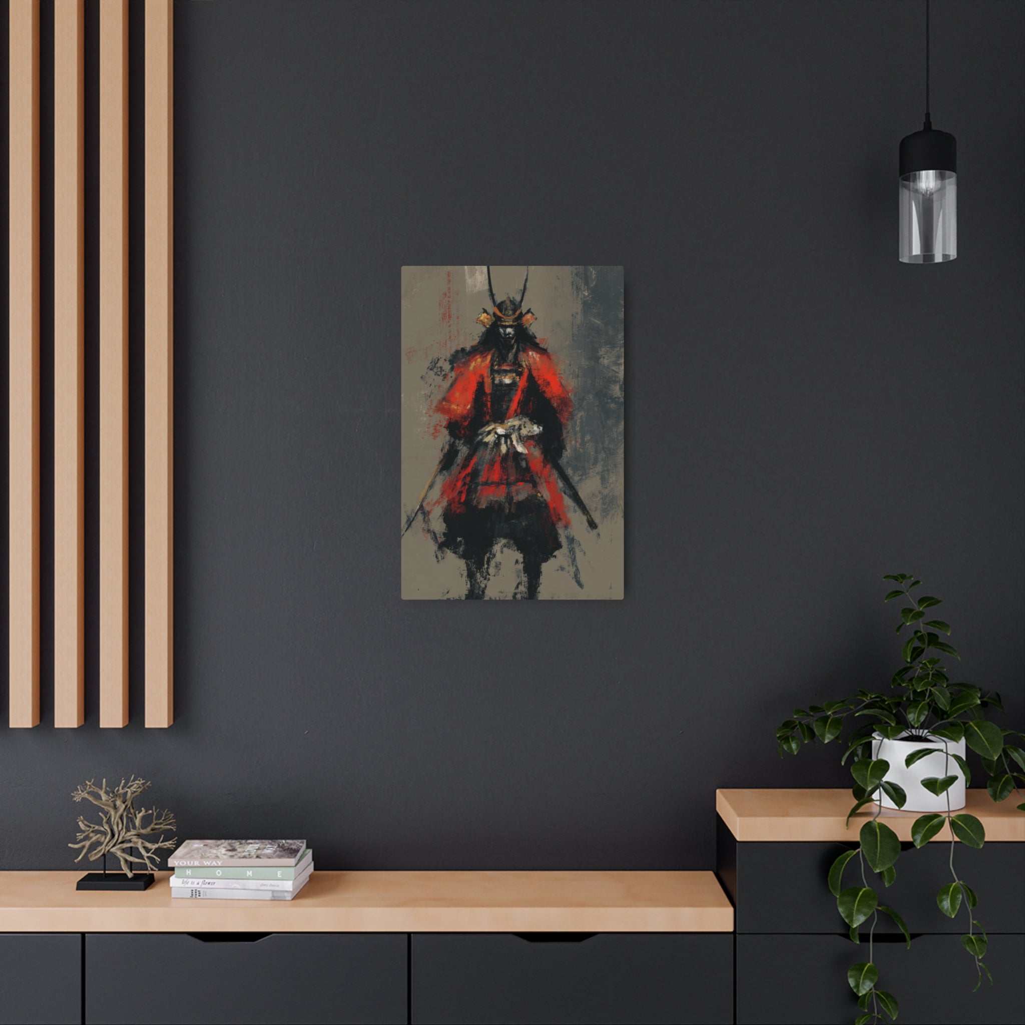Samurai Warrior Metal Art Sign — Abstract Red Armor Wall Décor
