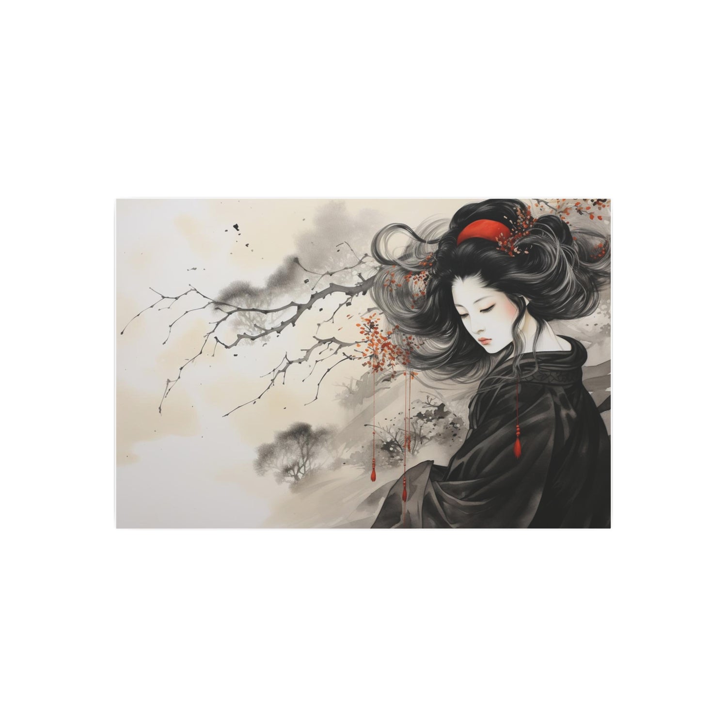 Metal Art Elegant Geisha Wall Plaque (Asian Ink-Style Décor) - The Art Hub