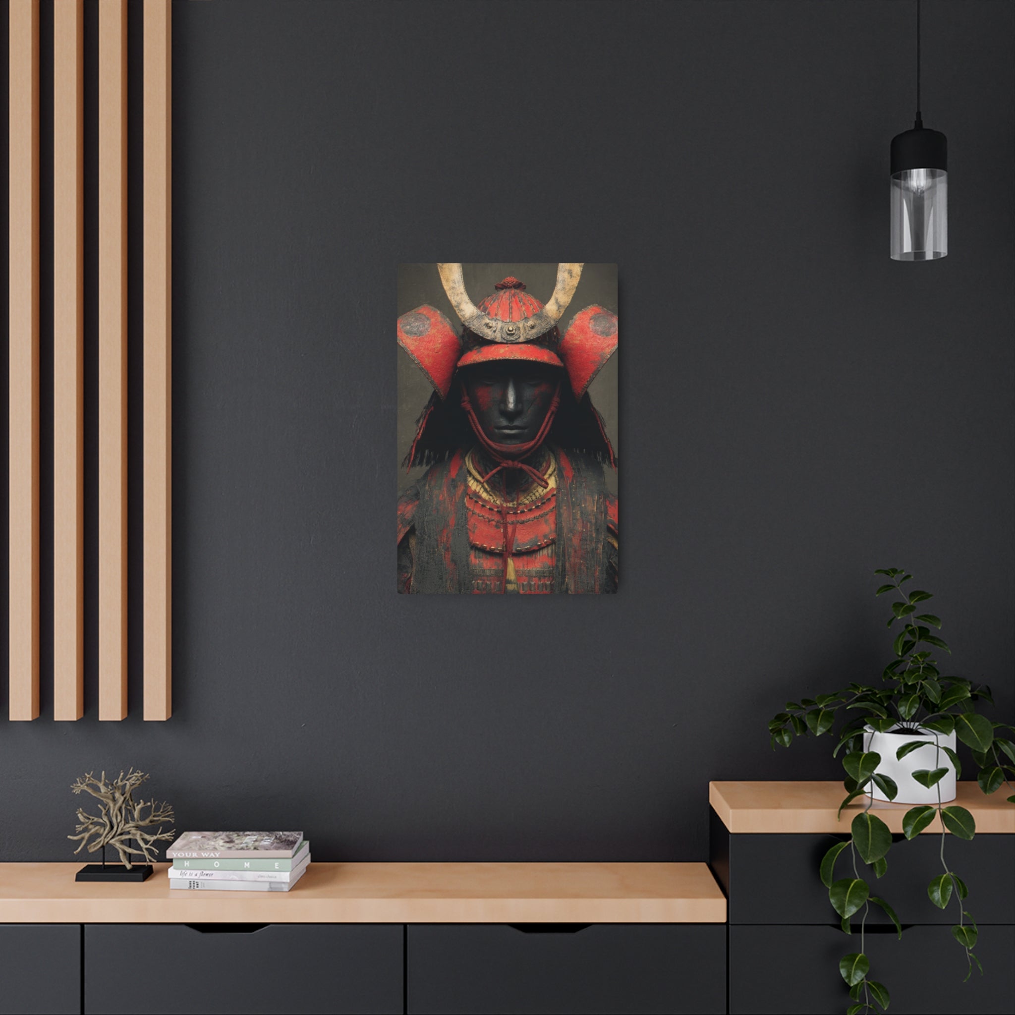 Samurai Armor Metal Art Sign — Red Warrior Wall Decor