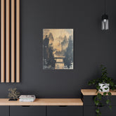 Serene Mountain Bridge Canvas Wall Art — East Asian Landscape Matte Stretched Print - The Art Hub