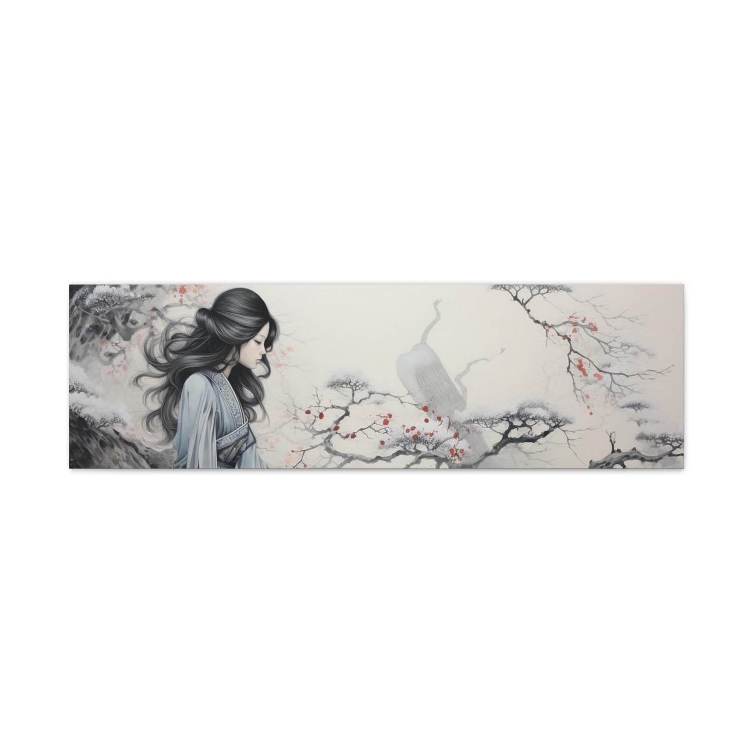 Canvas Wall Art Serene Geisha in Misty Cherry Blossom - The Art Hub