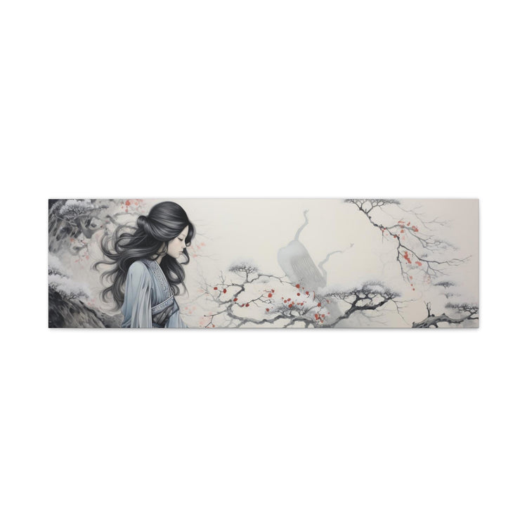 Canvas Wall Art Serene Geisha in Misty Cherry Blossom - The Art Hub