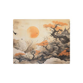 Japanese Landscape Metal Art Orange Sun & Bonsai Trees Wall Decor - The Art Hub