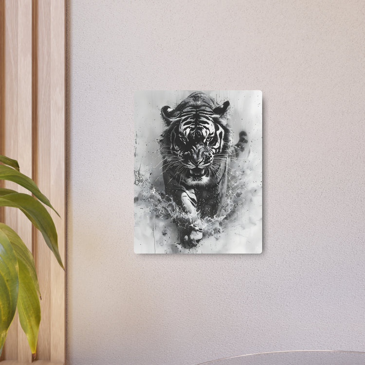 Tiger Metal Art — Dramatic Black & White Running Tiger Wall Decor - The Art Hub