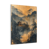 Golden Mist Mountain Landscape Canvas — Asian Pagoda Wall Art - The Art Hub