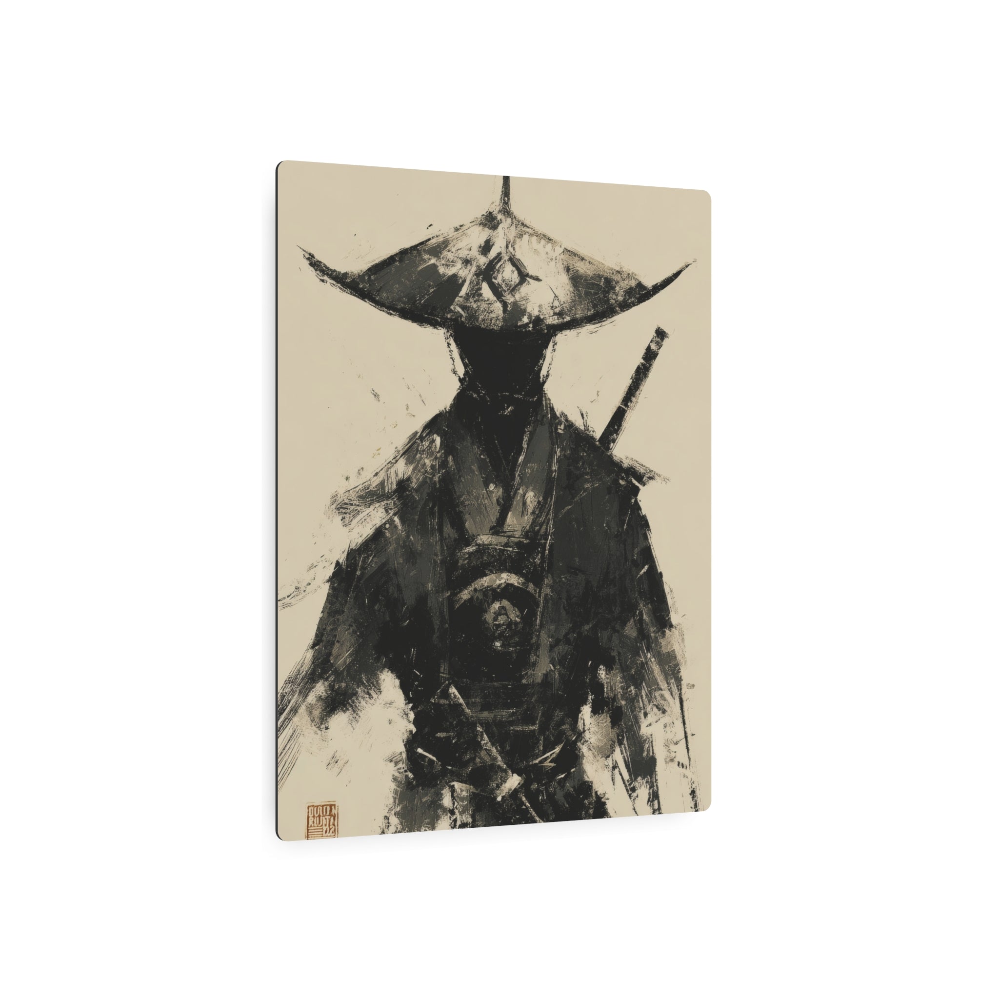 Samurai Ink Warrior Metal Art Sign — Japanese Sumi-e Wall Decor