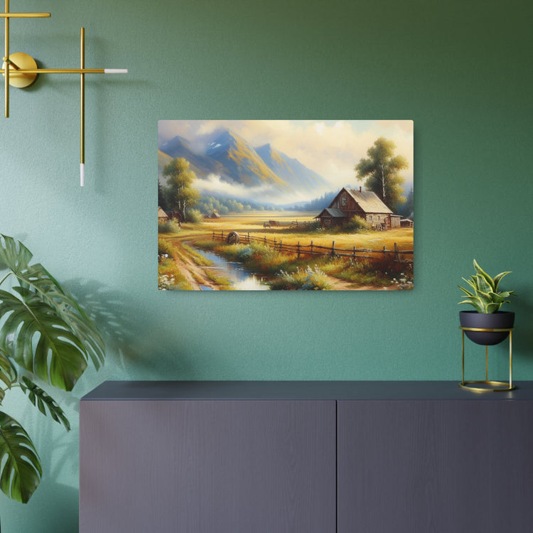 Metal Art Rustic Mountain Farm Scene Metal Art Wall Decor - The Art Hub