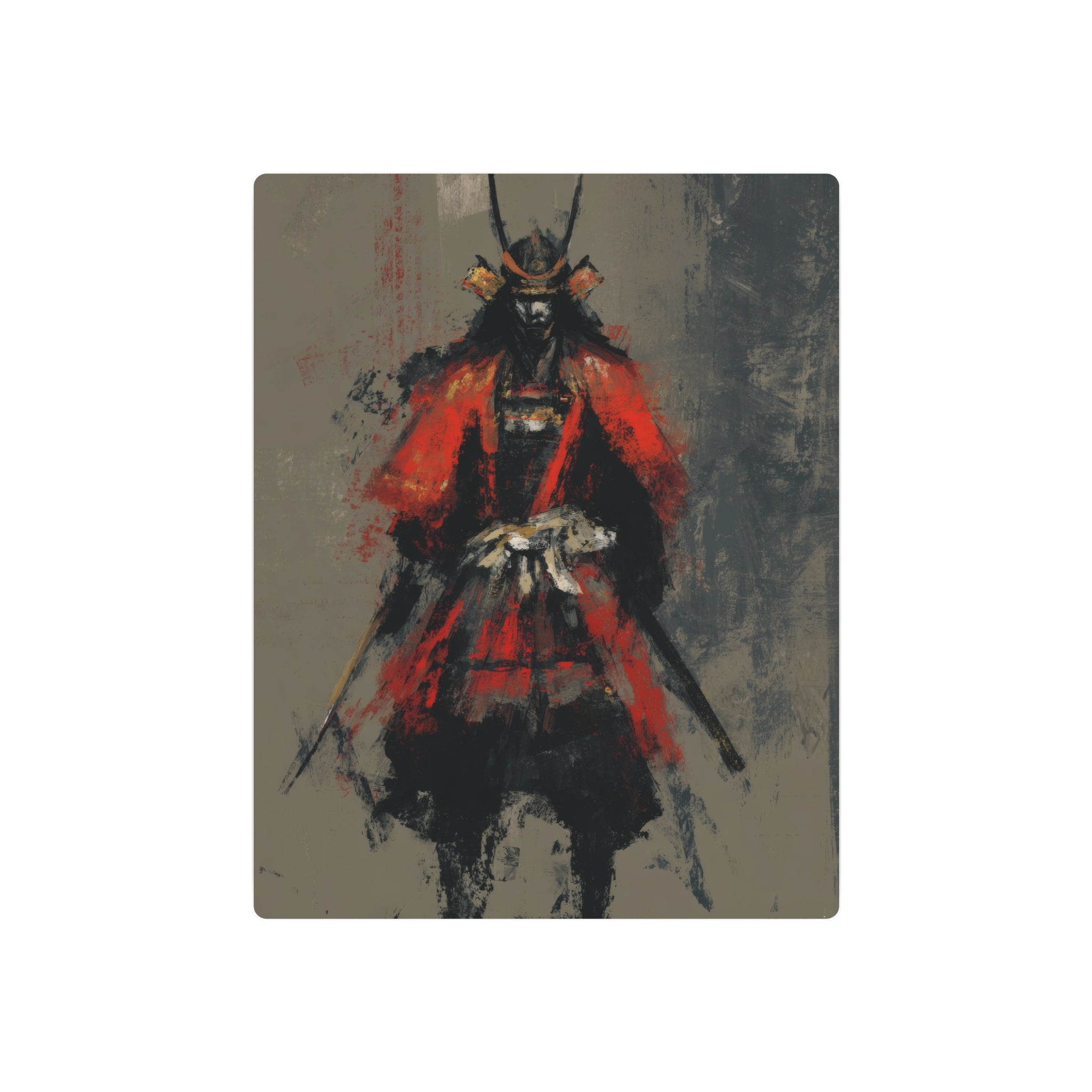 Samurai Warrior Metal Art Sign — Abstract Red Armor Wall Décor
