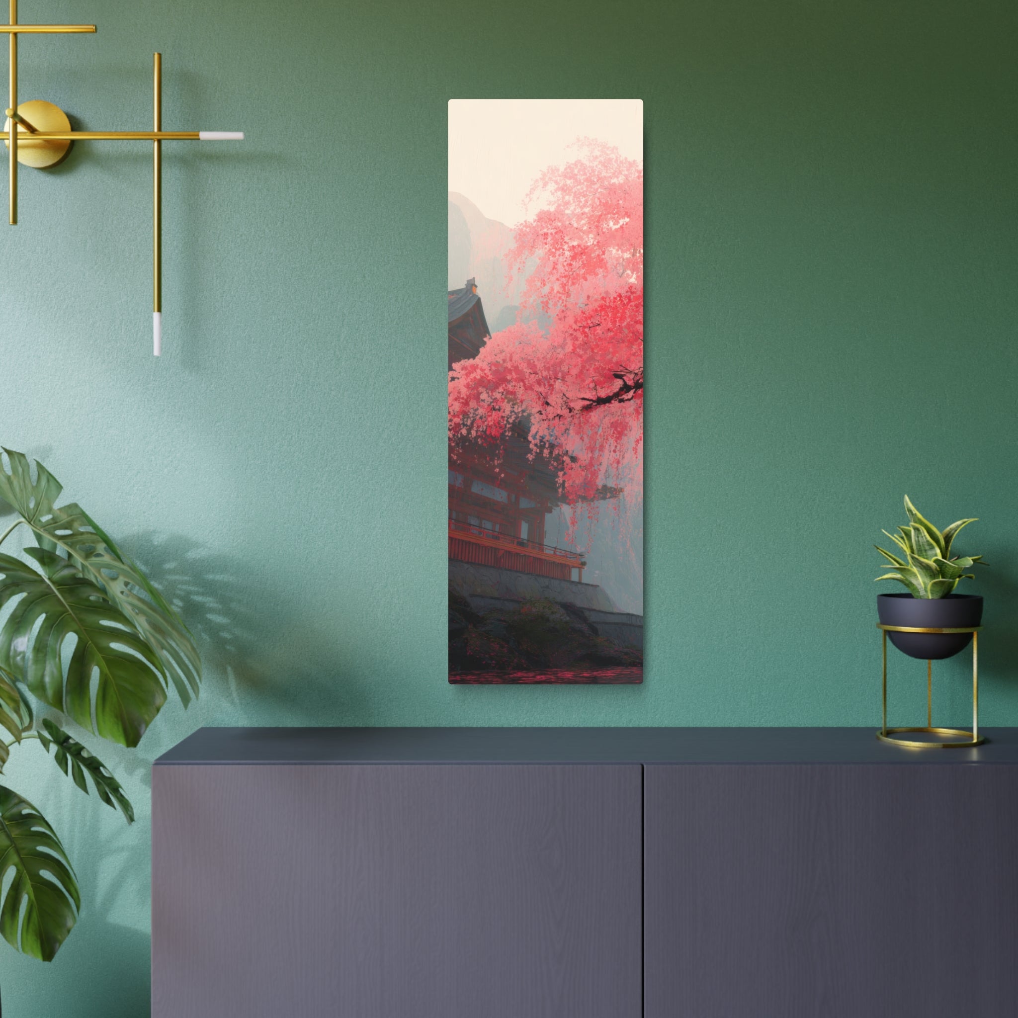 Cherry Blossom Metal Art Sign – Pink Sakura Landscape Wall Décor