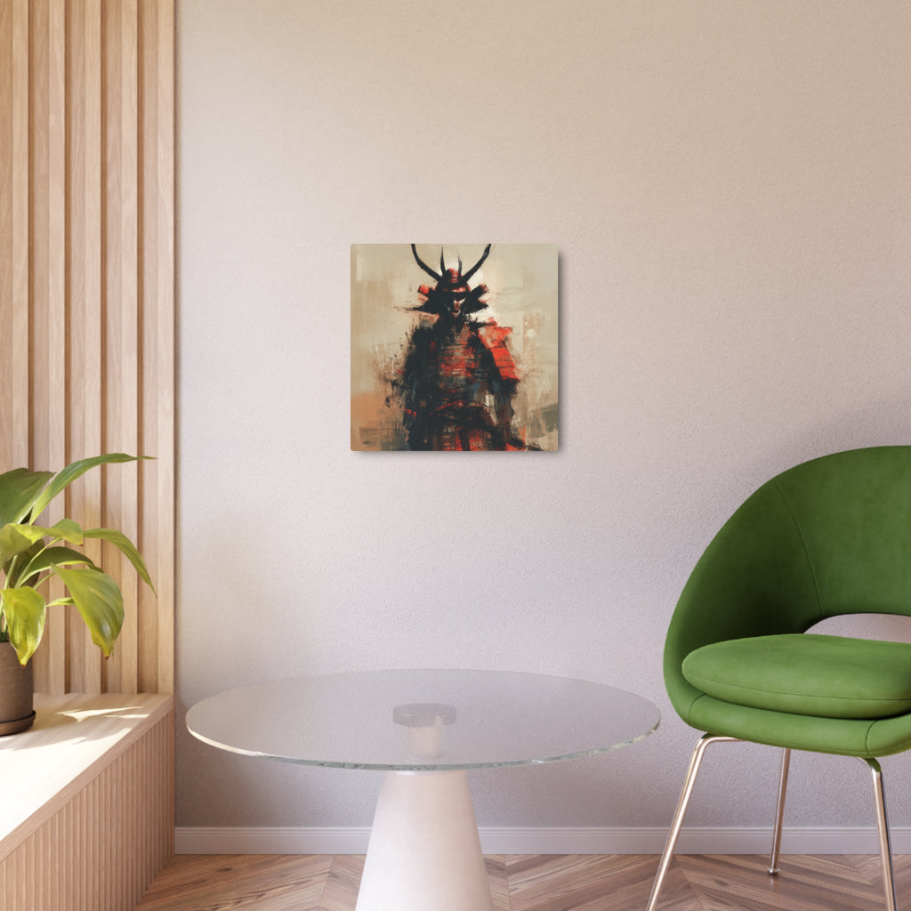 Samurai Metal Art Sign — Abstract Red Warrior Wall Decor