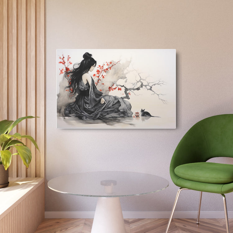 Metal Art Asian-Inspired Geisha with Cherry Blossoms Wall Art - The Art Hub