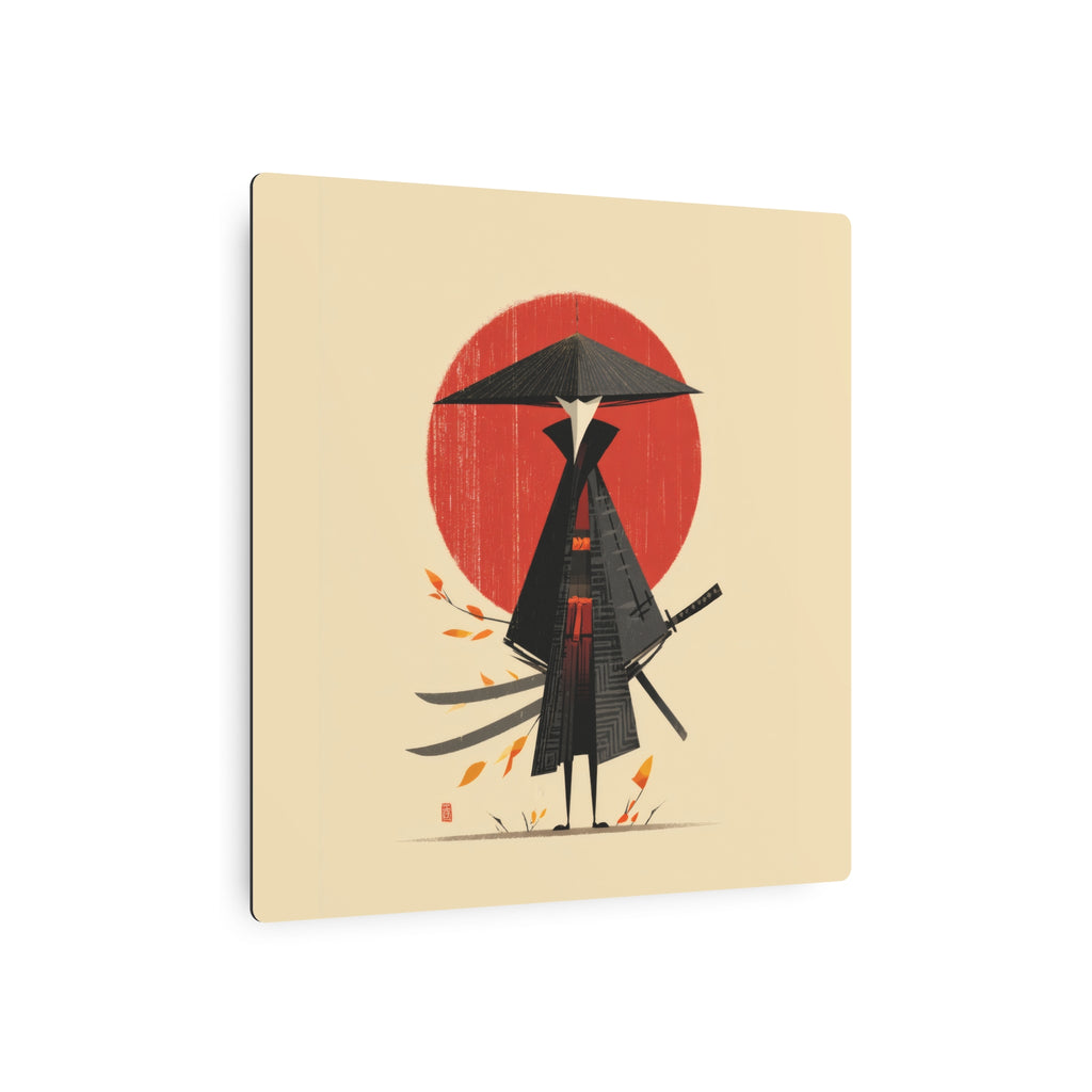 Samurai Metal Art Sign — Minimal Japanese Warrior Wall Decor with Red Sun