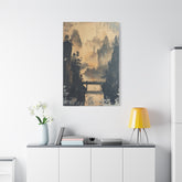 Serene Mountain Bridge Canvas Wall Art — East Asian Landscape Matte Stretched Print - The Art Hub