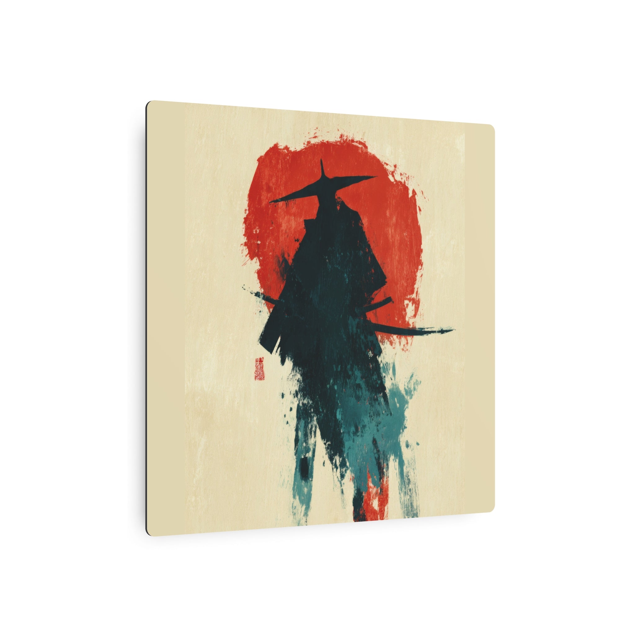 Samurai Silhouette Metal Art Sign — Japanese Ink Wash Wall Decor