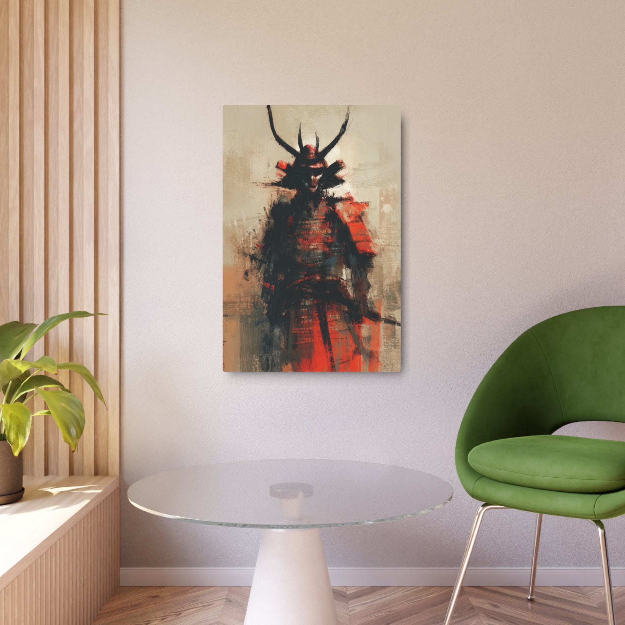 Samurai Metal Art Sign — Abstract Red Warrior Wall Decor