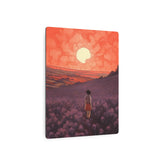Sunset Meadow Metal Art — Girl Walking Through Lavender Field Wall Decor - The Art Hub