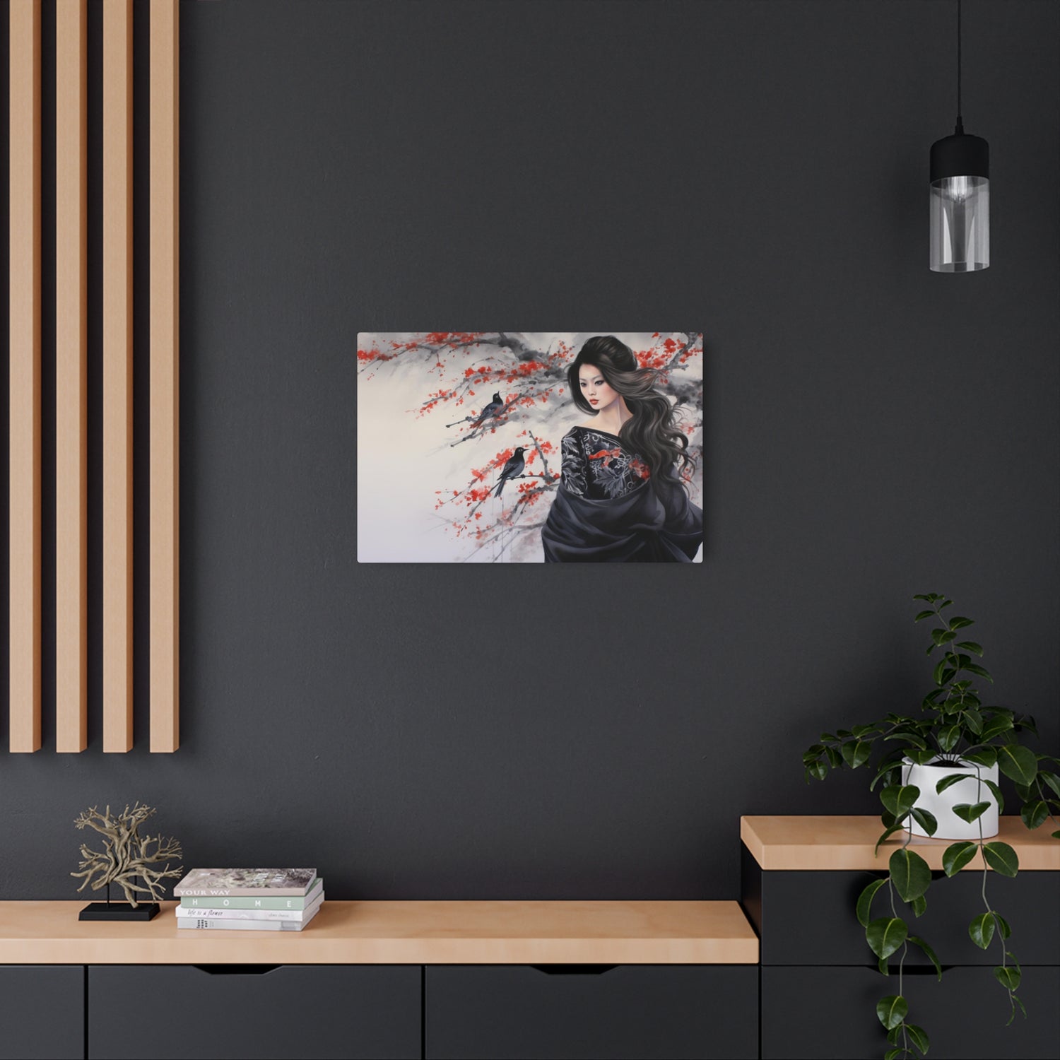 Metal Art Geisha with Sakura & Crows Wall Decor - The Art Hub
