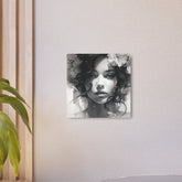 Metal Wall Art Sign — Monochrome Portrait of Woman with Floral Accents - The Art Hub