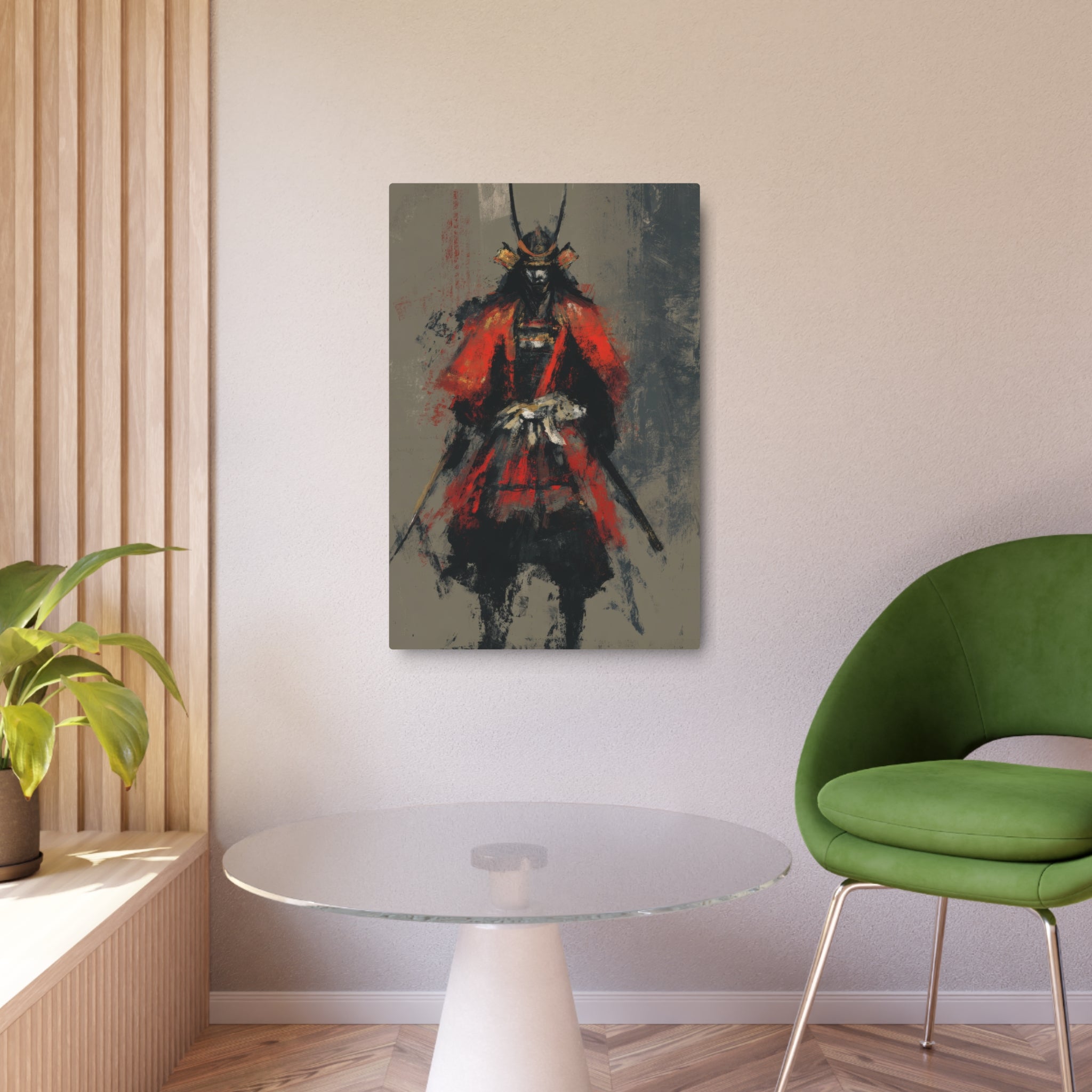 Samurai Warrior Metal Art Sign — Abstract Red Armor Wall Décor