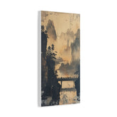 Serene Mountain Bridge Canvas Wall Art — East Asian Landscape Matte Stretched Print - The Art Hub