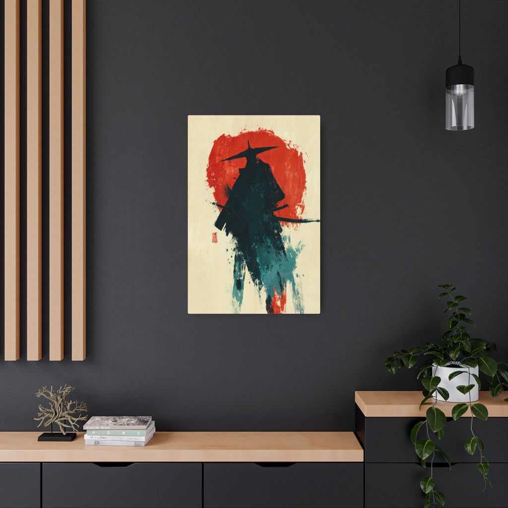 Samurai Silhouette Metal Art Sign — Japanese Ink Wash Wall Decor