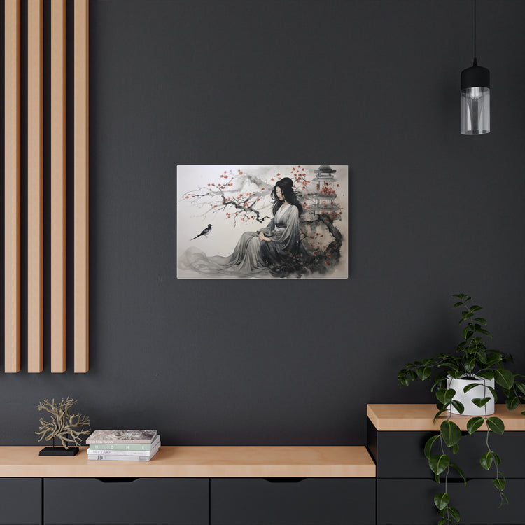 Oriental Lady Metal Art Serene Geisha with Cherry Blossoms Wall Decor - The Art Hub