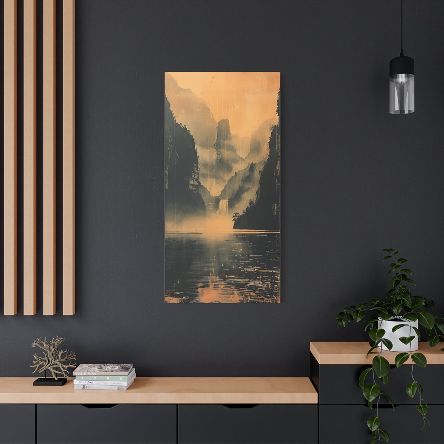 Chinese Landscape Art - Moody Mountain Lake Landscape Art - The Art Hub