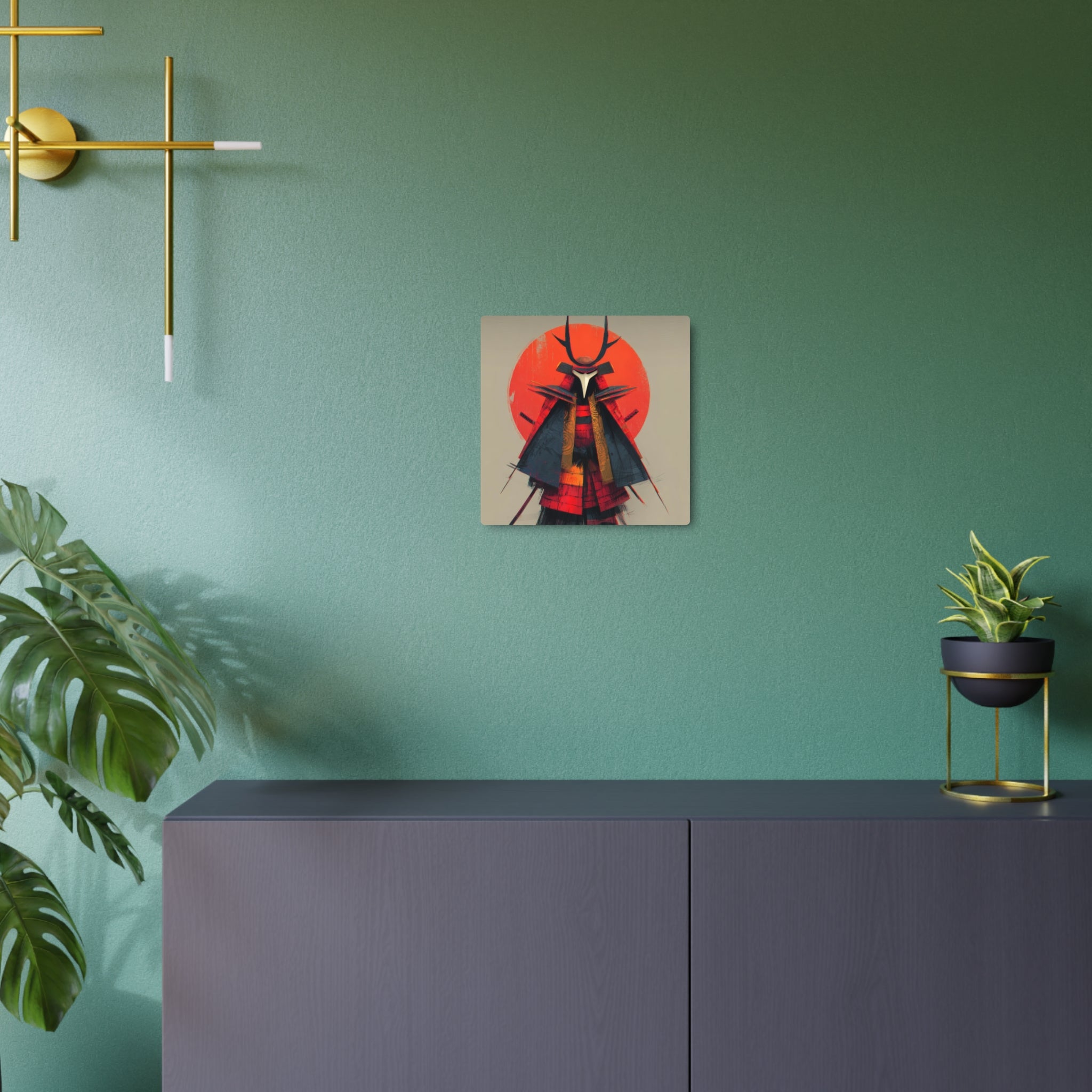 Samurai Metal Art Sign — Red Sun Warrior Wall Decor