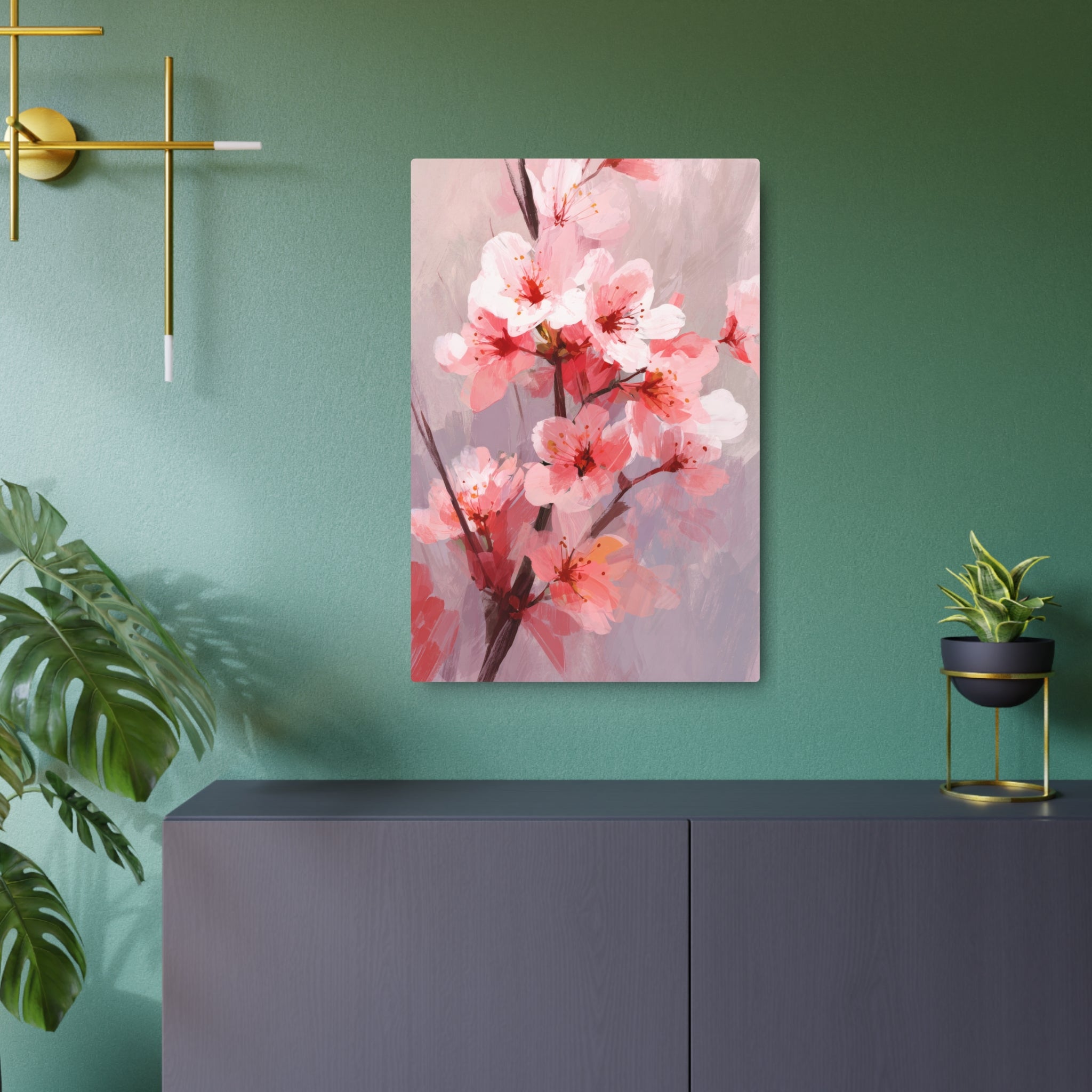 Cherry Blossom Metal Art Sign — Pink Floral Wall Décor
