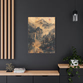 Zen Mountain Mist Canvas Art — Japanese Pagoda Landscape on Stretched Matte Canvas - The Art Hub