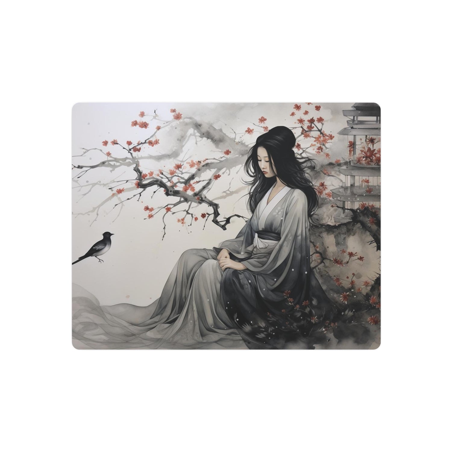 Oriental Lady Metal Art Serene Geisha with Cherry Blossoms Wall Decor - The Art Hub