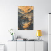 Golden Mist Mountain Landscape Canvas — Asian Pagoda Wall Art - The Art Hub