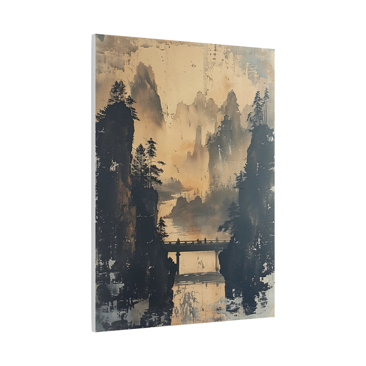 Serene Mountain Bridge Canvas Wall Art — East Asian Landscape Matte Stretched Print - The Art Hub