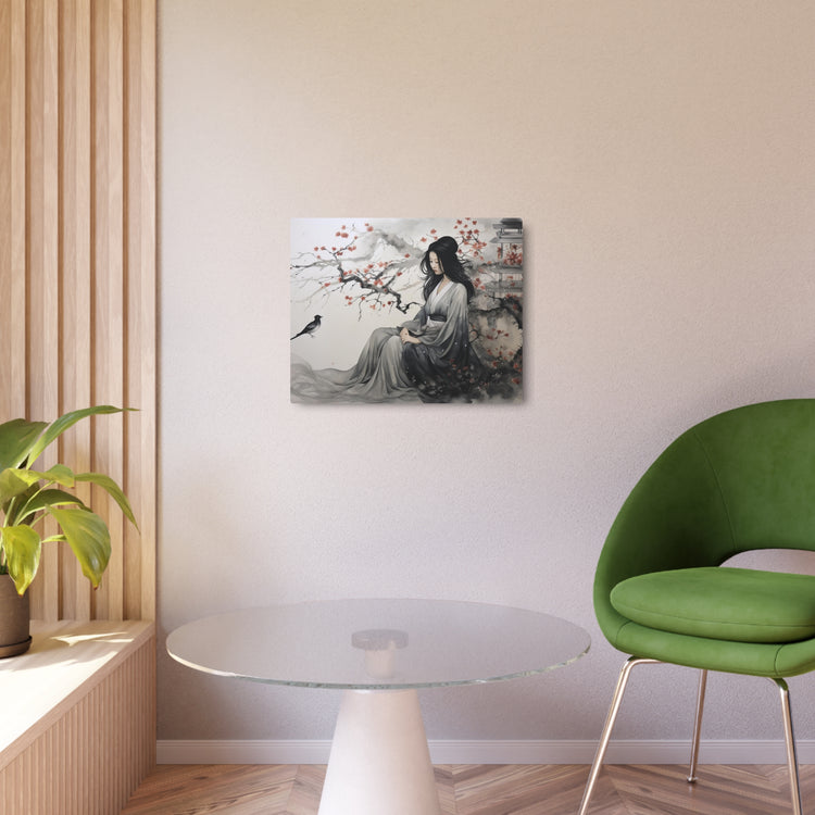 Oriental Lady Metal Art Serene Geisha with Cherry Blossoms Wall Decor - The Art Hub