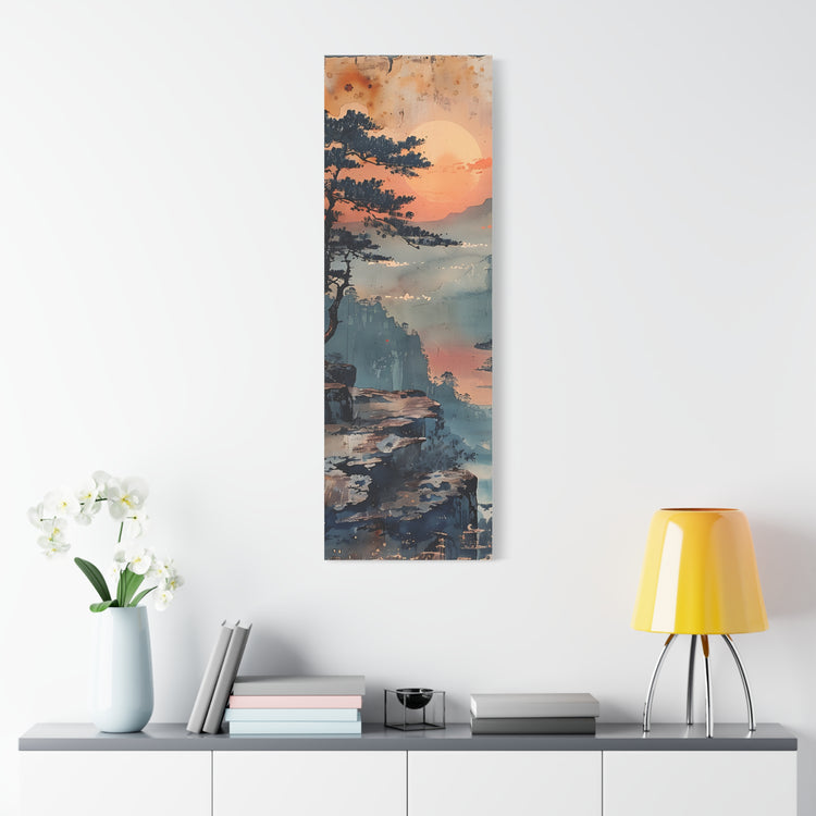 Sunset Mountain Landscape Canvas Print — Misty Pine Cliff Wall Art - The Art Hub