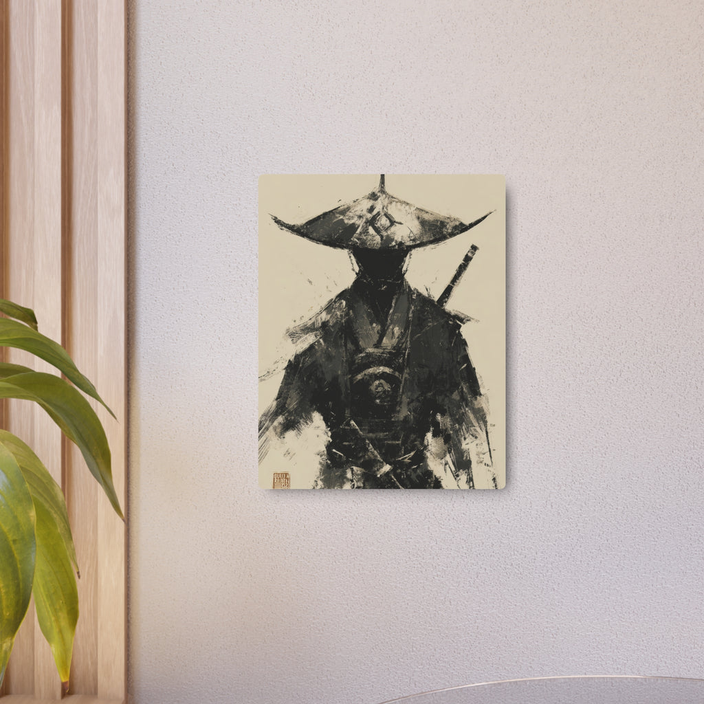 Samurai Ink Warrior Metal Art Sign — Japanese Sumi-e Wall Decor