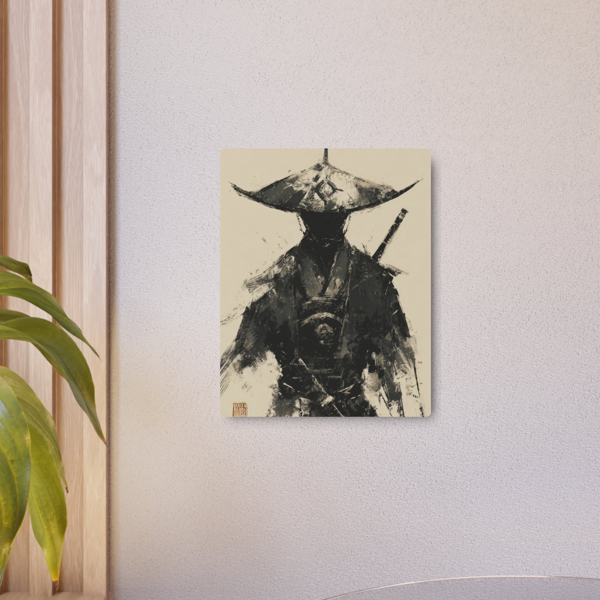 Samurai Ink Warrior Metal Art Sign — Japanese Sumi-e Wall Decor