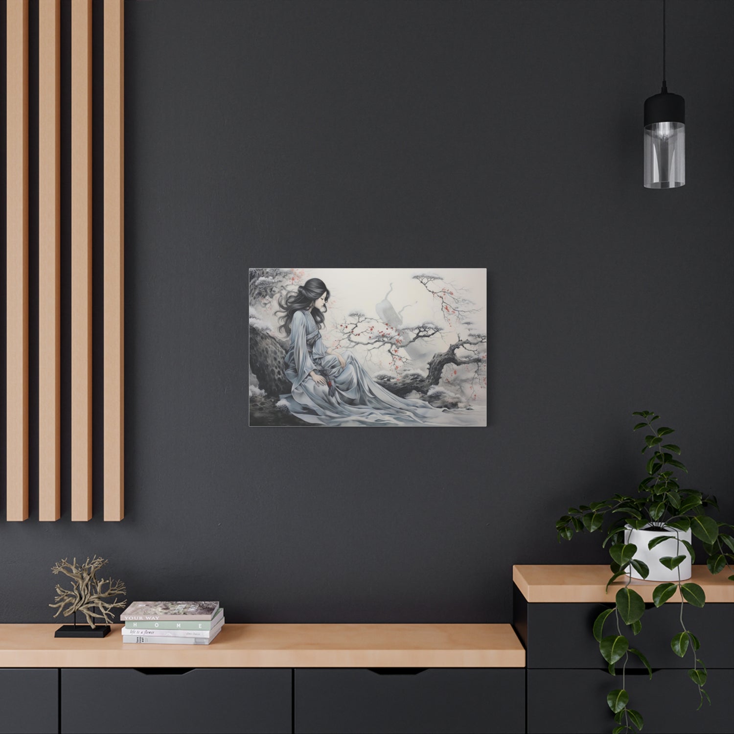 Canvas Wall Art Serene Geisha in Misty Cherry Blossom - The Art Hub