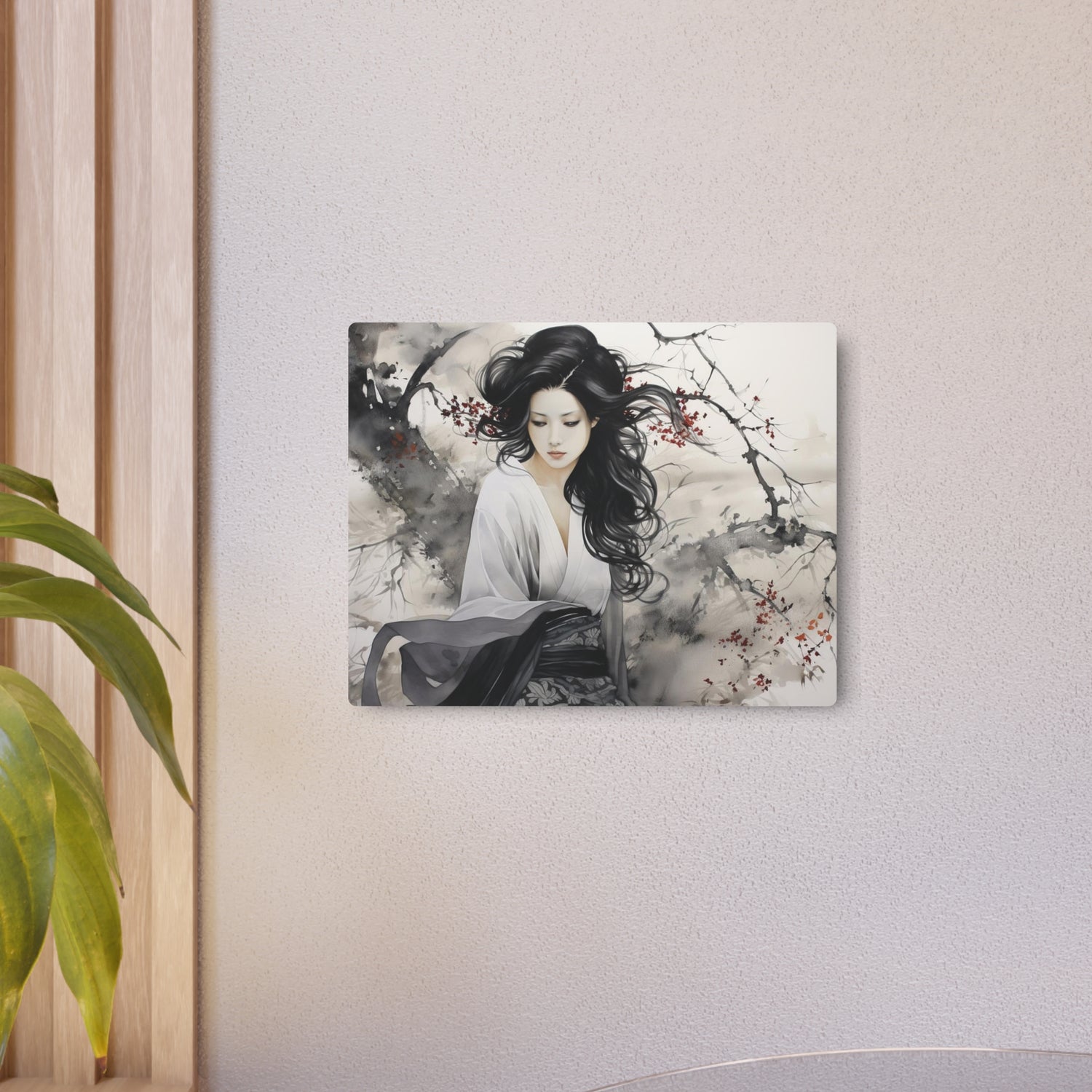 Asian Ink Painting Metal Art Serene Geisha Wall Decor - The Art Hub