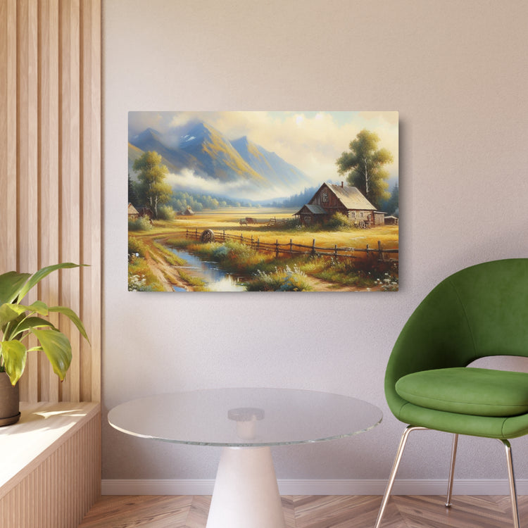 Metal Art Rustic Mountain Farm Scene Metal Art Wall Decor - The Art Hub