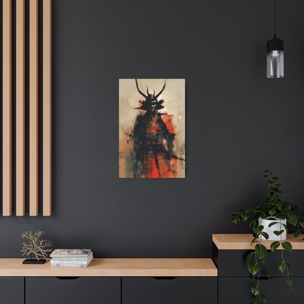 Samurai Metal Art Sign — Abstract Red Warrior Wall Decor