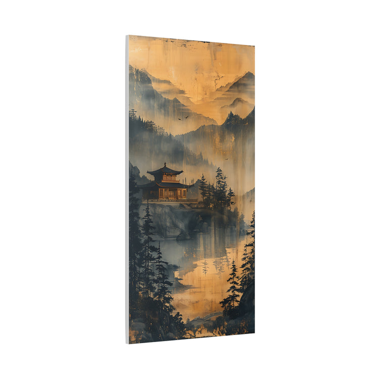 Golden Mist Mountain Landscape Canvas — Asian Pagoda Wall Art - The Art Hub